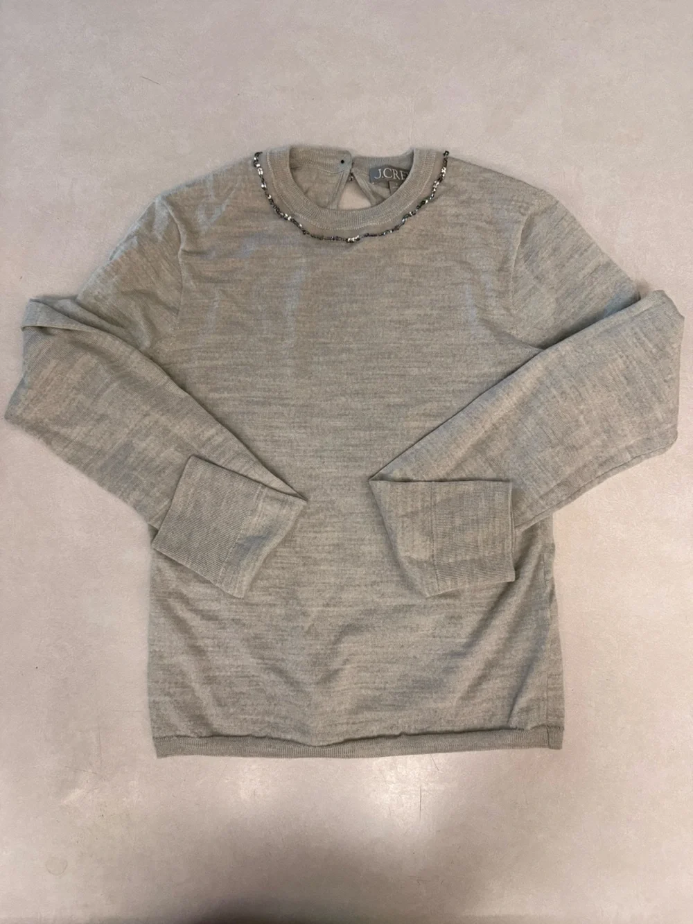 J. Crew Light Gray Bead-Trim Wool Sweater